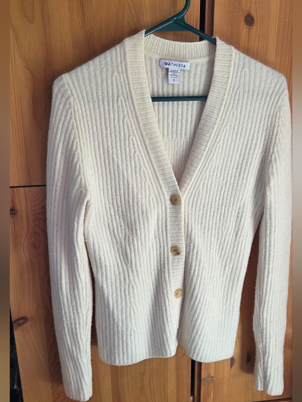 Athleta Women's Cream Merino Wool Layover Cardigan Size Small